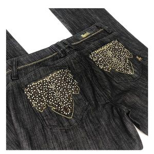 ANTIK DENIM Embroidered Bootcut Jeans 30 Stretch Black Rhinestone Holiday